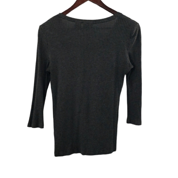 Rachel Zoe Ribbed Gray Quarter Sleeve Dark Gray Knit Top - Picture 4 of 8